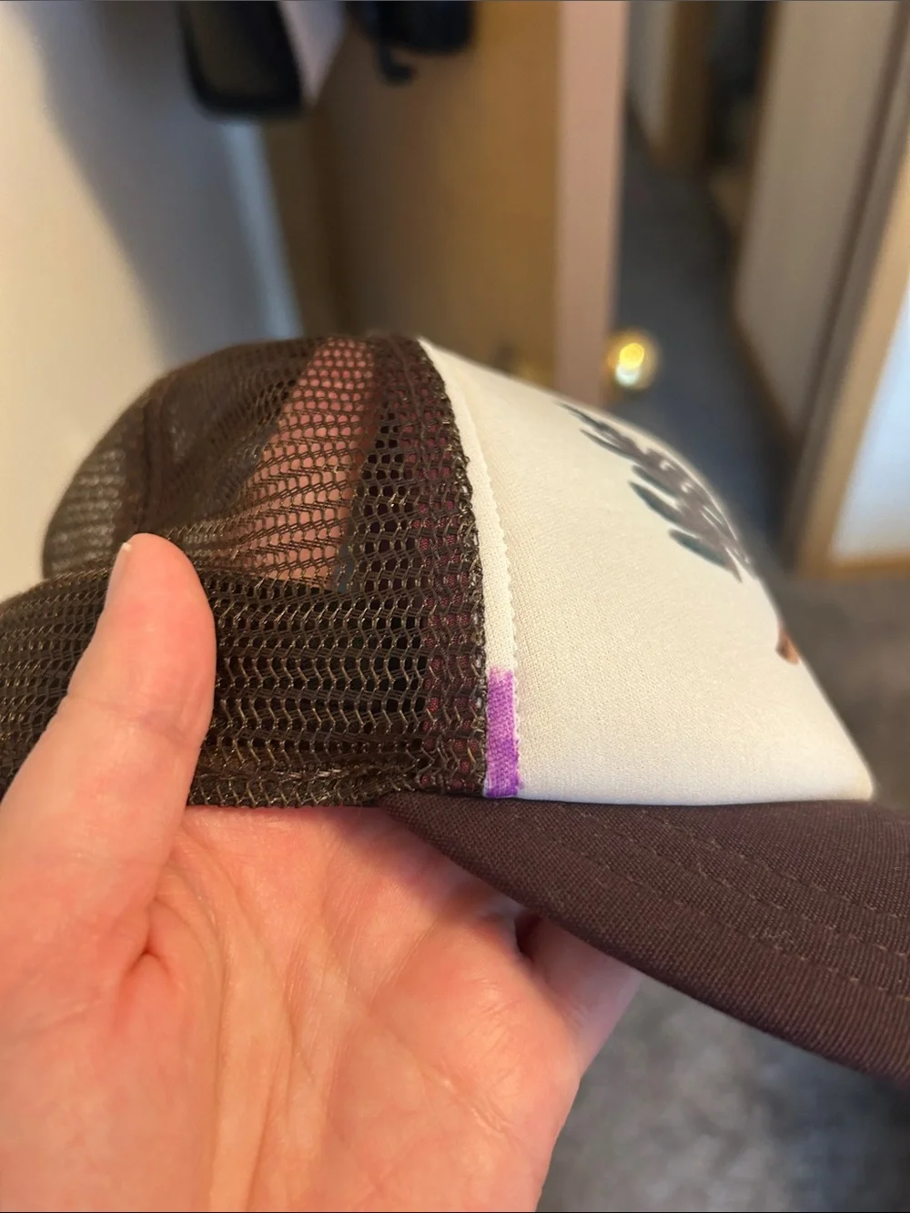 Patagonia Cream and Burgundy Brown Trucker Hat with Fox and Orange Moon - Picture 4 of 6
